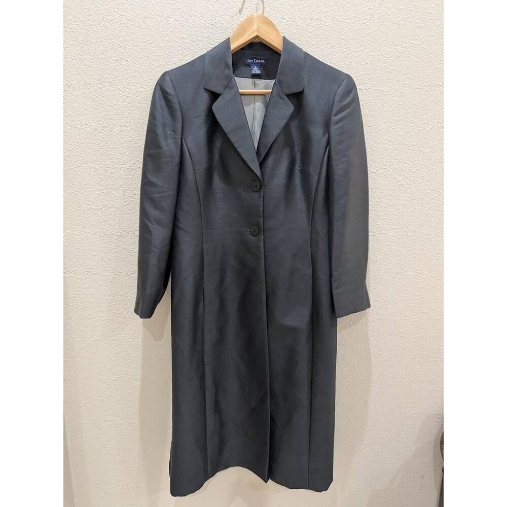 Ann Taylor 100% Silk Charcoal Grey Long Duster Coat 6